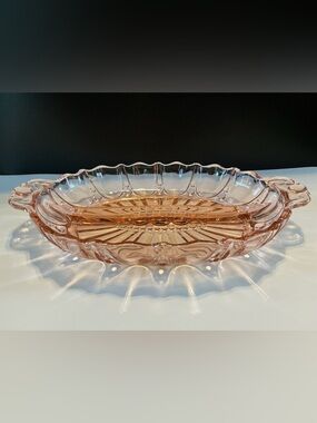Vintage Pink Depression Glass Oval Divided Serving Tray